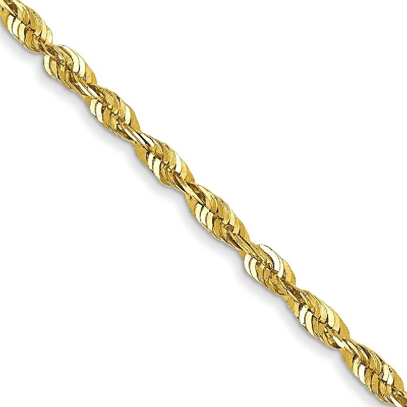 Sterling silver bracelets for women -Curata 10k Yellow Gold 1.8mm Sparkle Cut Extra Lite Rope Chain Bracelet