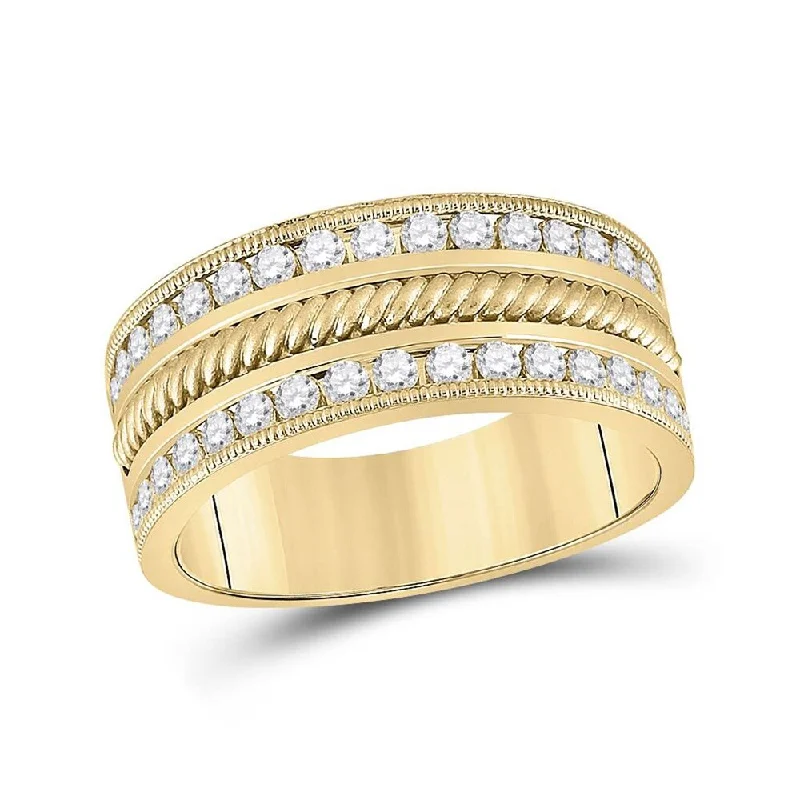 Large diamond engagement rings for women -14k Yellow Gold Mens Round Diamond Wedding Rope Band Ring( 1 Cttw, G-H Color, I1-I2 Clarity)