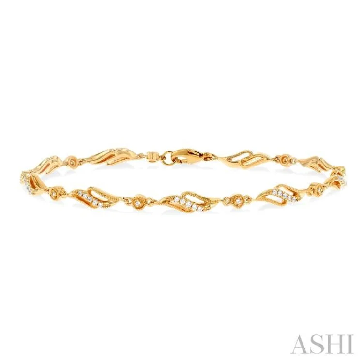 Fashion bracelets for women -1/4 ctw Art Deco Lattice Kite Round Cut Diamond Fashion Tennis Bracelet in 10K Yellow Gold