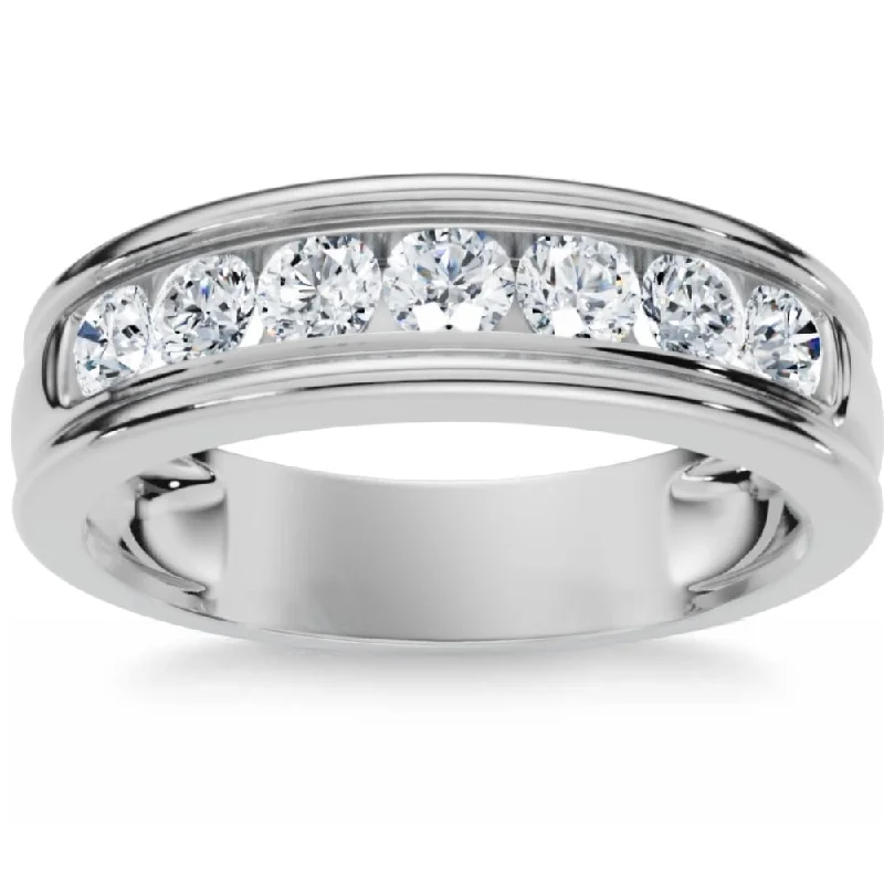 Simple platinum engagement rings for women -5/8Ct Men's Diamond Channel Set Brushed Wedding Ring Gold Lab Grown