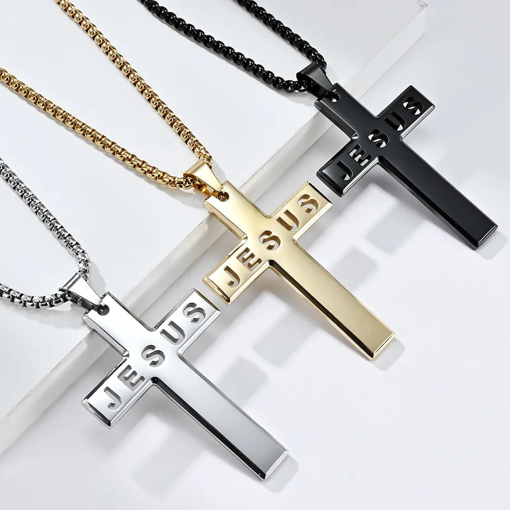 Multi-strand necklaces for women -Casual Simple Style Cross Letter 304 Stainless Steel Hollow Out 18K Gold Plated Unisex Pendant Necklace