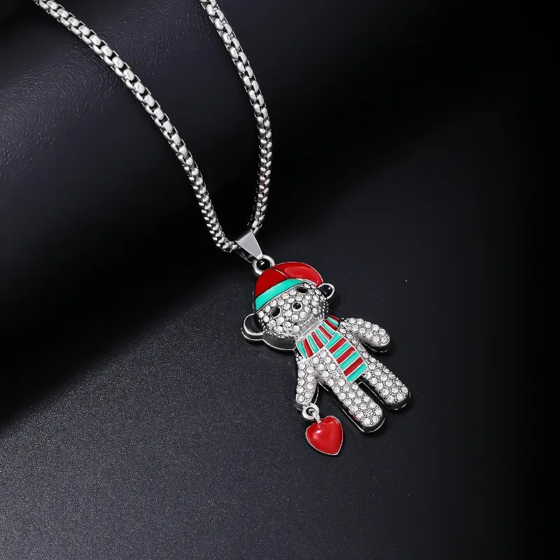 Vintage necklaces for women -Cute Hip-Hop Little Bear Stainless Steel Alloy Inlay Rhinestones Men'S Pendant Necklace