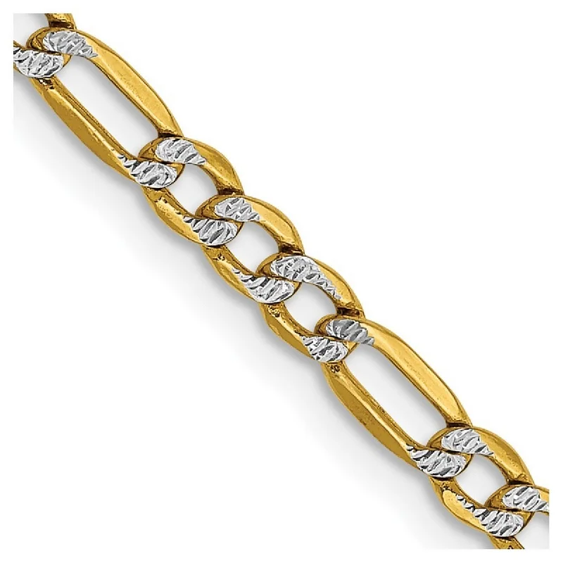 Sterling silver bracelets for women -Curata 14k Yellow Gold Semi Solid 3mm Pave Curb Chain Bracelet Lobster Claw