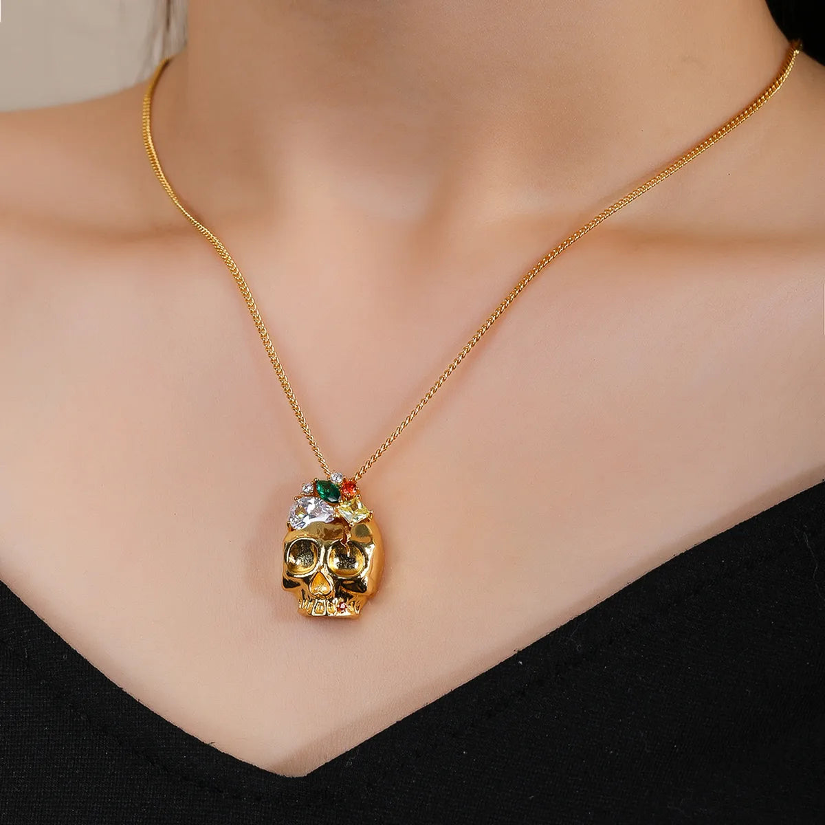 Silver necklaces for women -Wholesale Casual Glam Luxurious Skull Copper Shiny Metallic Hollow Out 18K Gold Plated Zircon Pendant Necklace