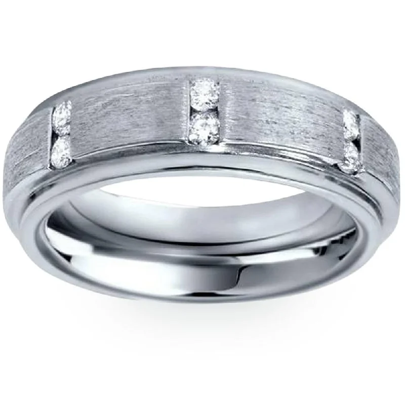 Unique engagement rings for women -Mens Brushed Wedding Diamond White Gold Ring