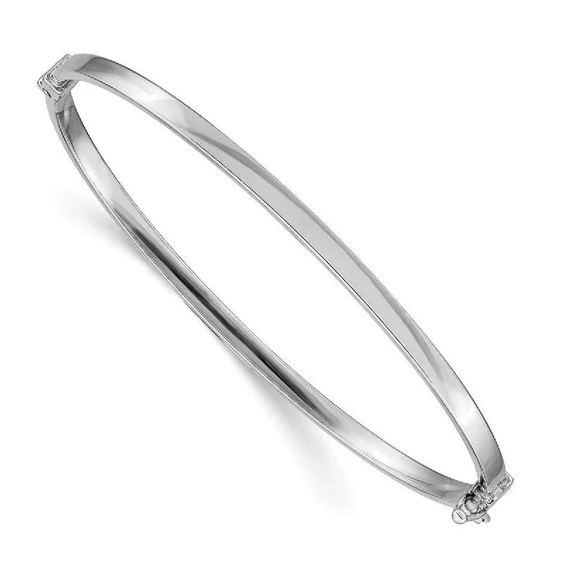 Luxury bangle bracelets for women -Curata 3mm 14k White Polished Hinged Cuff Stackable Bangle Bracelet- 7 Inch