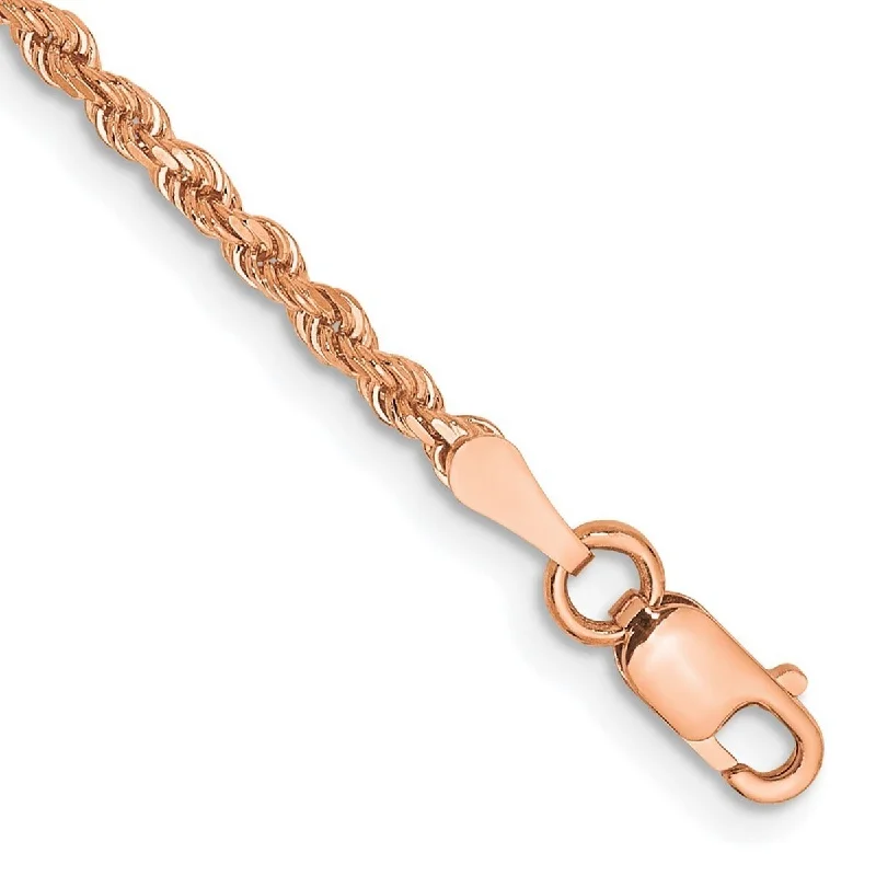 Luxury bracelets for women -Curata 14k Rose Gold 2mm Sparkle Cut Rope With Lobster Clasp Chain Bracelet