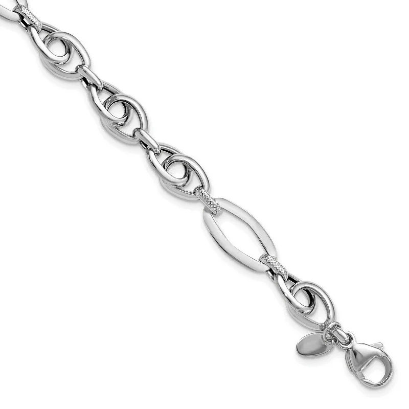 Engagement bracelets for women -Curata 14k White Gold Polished Textured Fancy Link Bracelet 7.75 Inch