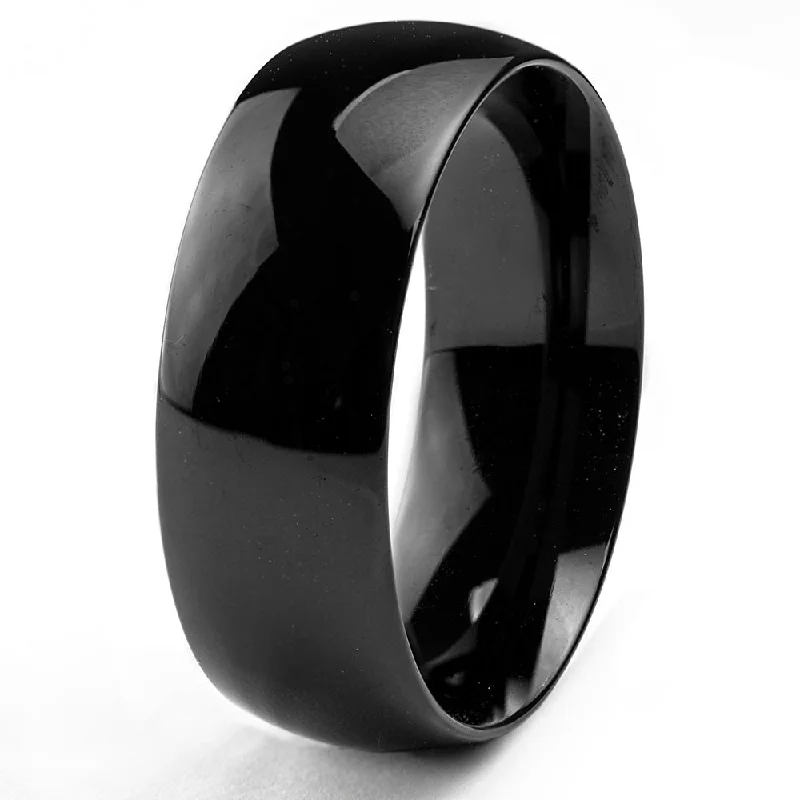 Engraved engagement rings for women -Black Plated Stainless Steel Domed Wedding Band Ring (8mm)