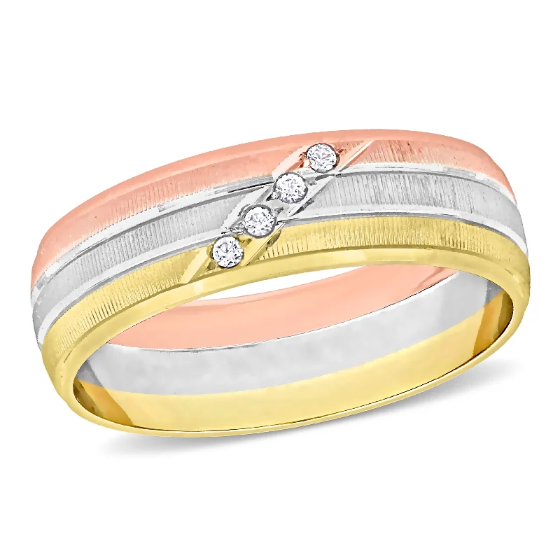 Simple gold engagement rings for women -Miadora 6 mm Mens Textured Wedding Band in 10k 3-Tone Yellow White and Rose Gold