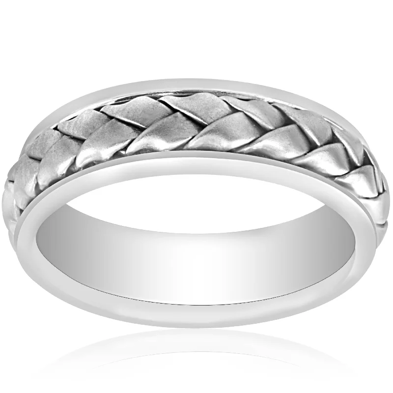 Modern engagement rings for women -Hand Braided Wedding Band 14K White Gold