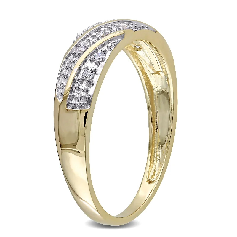 Contemporary diamond engagement rings for women -Miadora Mens 1/10 CT TW Diamond Striped Wedding Band in 10k Yellow Gold