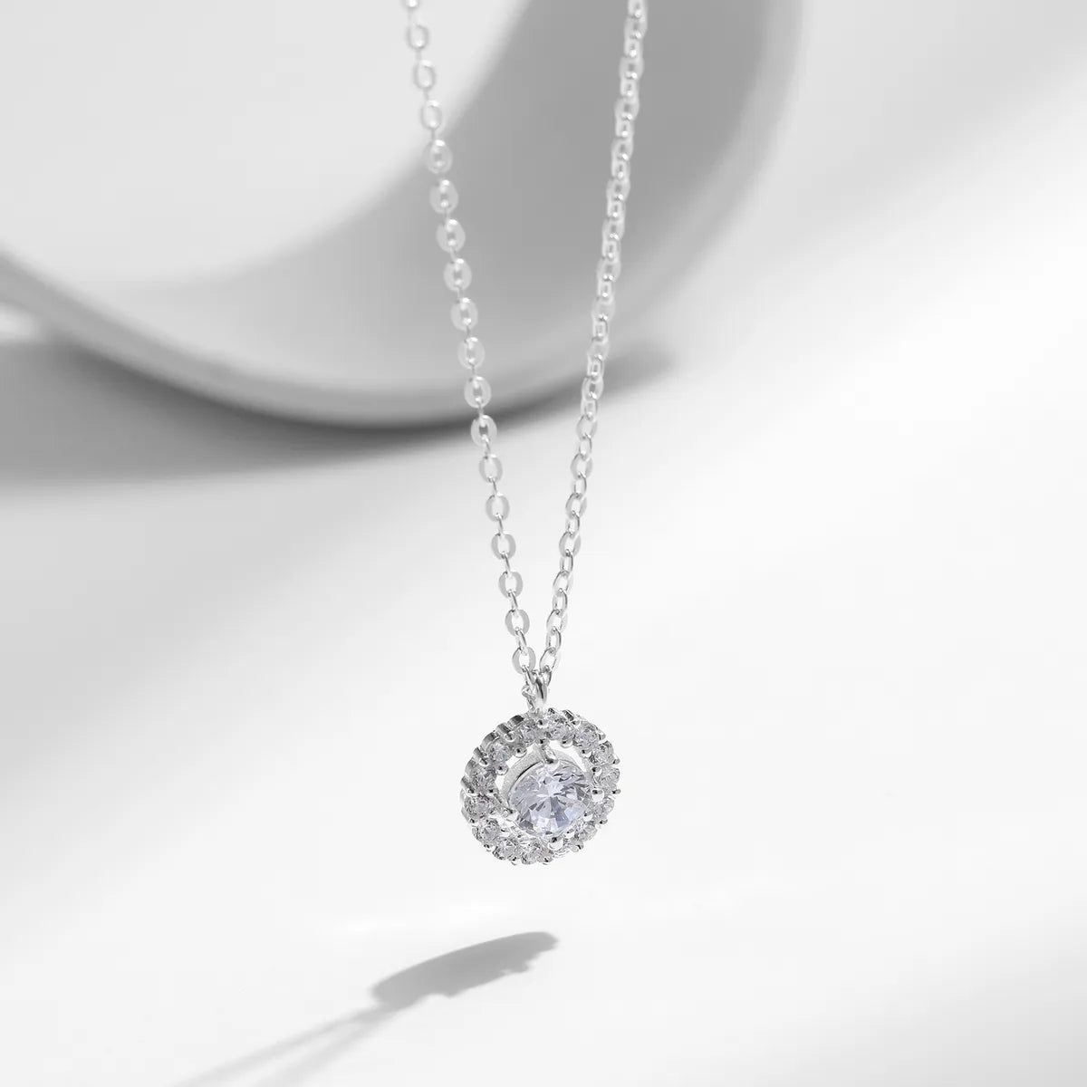 Colored gemstone necklaces for women -Ig Style Elegant Round Sterling Silver Rhodium Plated Zircon Necklace In Bulk