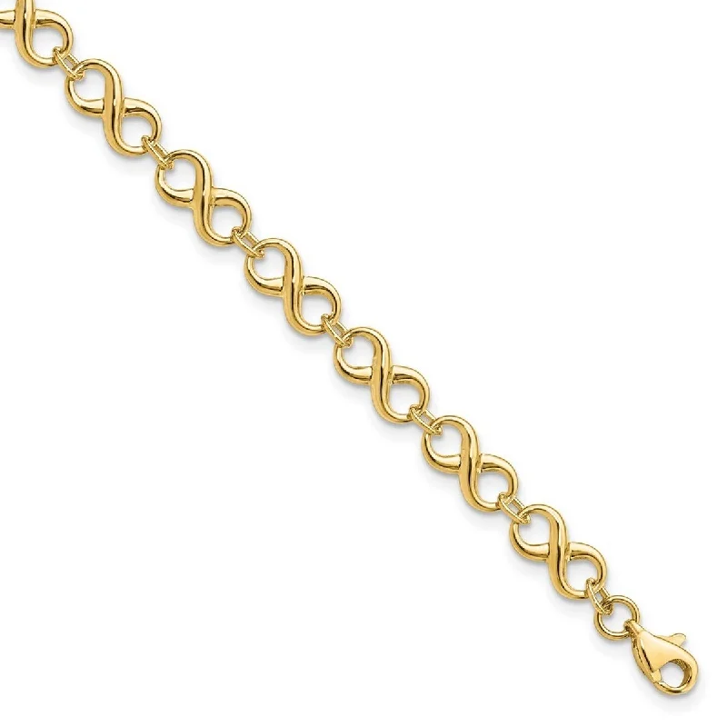 Cuff bracelets for women -Curata 14k Yellow Gold Fancy Polished Infinity Bracelet 7 Inch