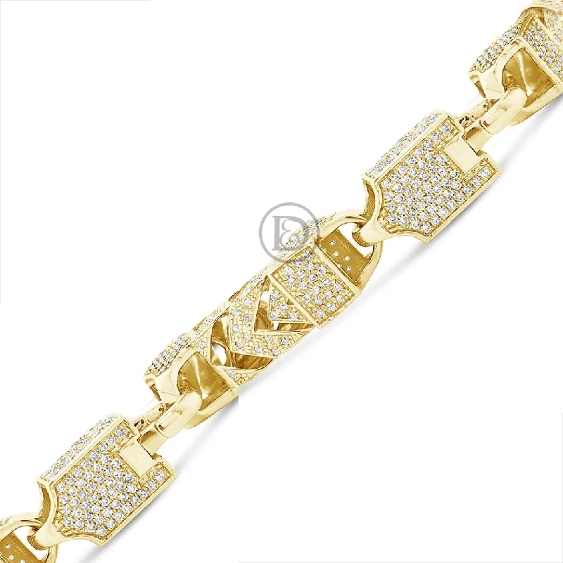 Designer bangles for women -10K Solid Yellow Gold 8.25CT tw Round Cut Custom Diamond Franco Bracelet with Diamond Lock