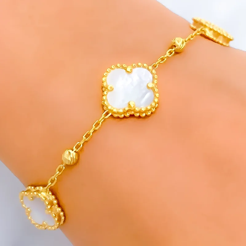 High-end bracelets for women -Fancy Mother Of Pearl 21k Gold Clover Bracelet