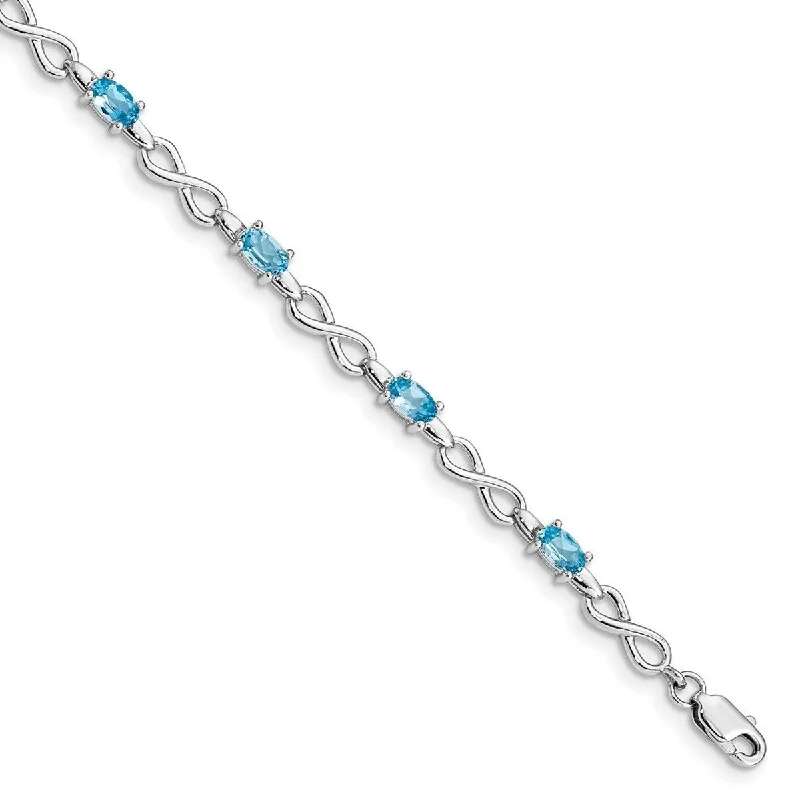 Luxury bangle bracelets for women -Curata 925 Sterling Silver Polished Lobster Claw Closure Blue Topaz Bracelet