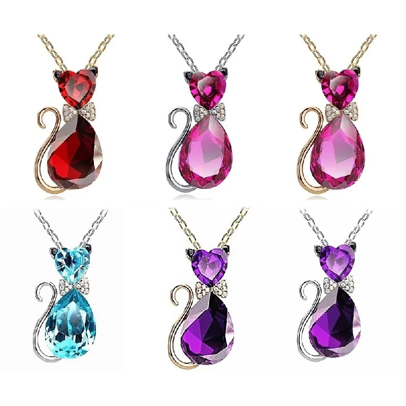 Luxury Wedding Bridal Women Cat Rhinestone Charm Pendant Necklace Party - no