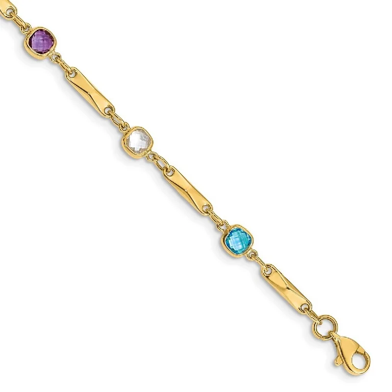 Bangle sets for women -Curata 14k Yellow Gold Polished Fancy Multi Gemstone Fancy Link Bracelet