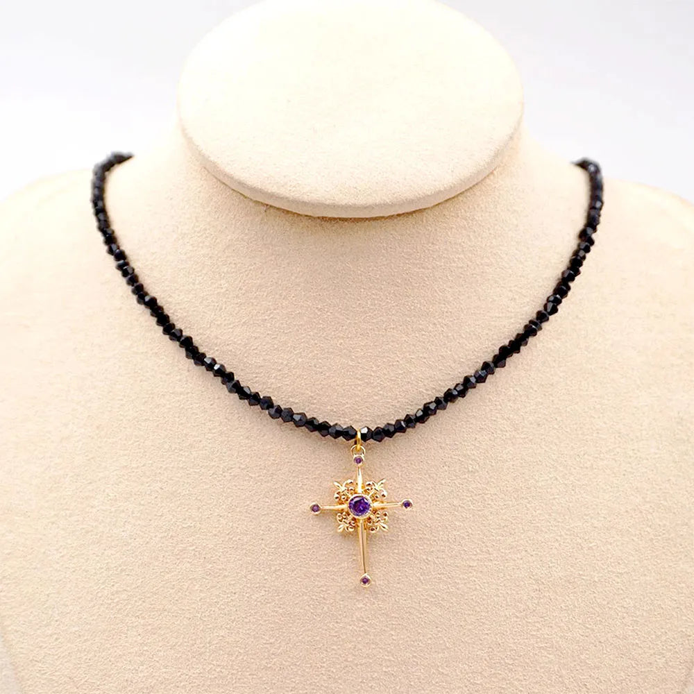 Chunky gold statement necklaces for women -Wholesale Casual Modern Style Simple Style Cross 304 Stainless Steel Artificial Crystal Copper Inlay Gold Plated Zircon Pendant Necklace