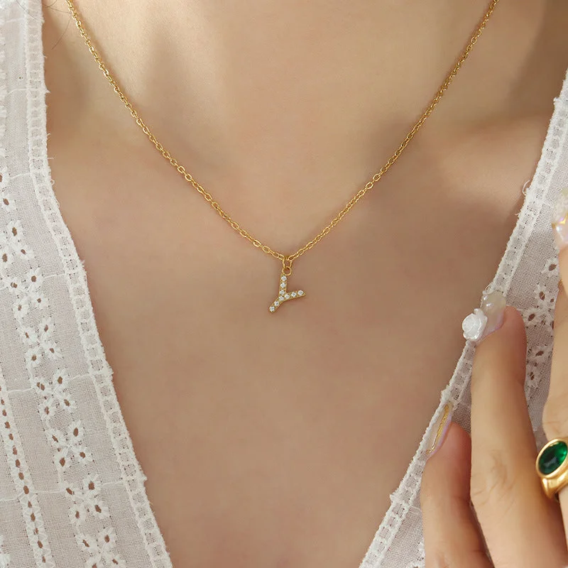 P1344-Y Letter Gold Necklace 40 5cm