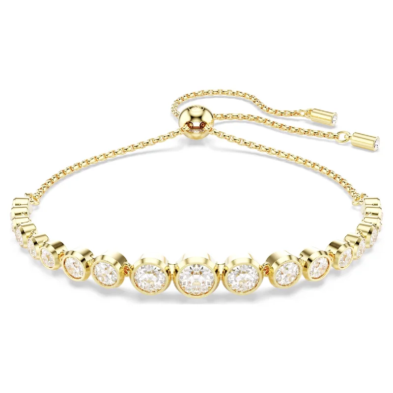 Simple bracelets for women -Swarovski Imber Crystal Bezel Bolo Bracelet in Yellow Tone Plate