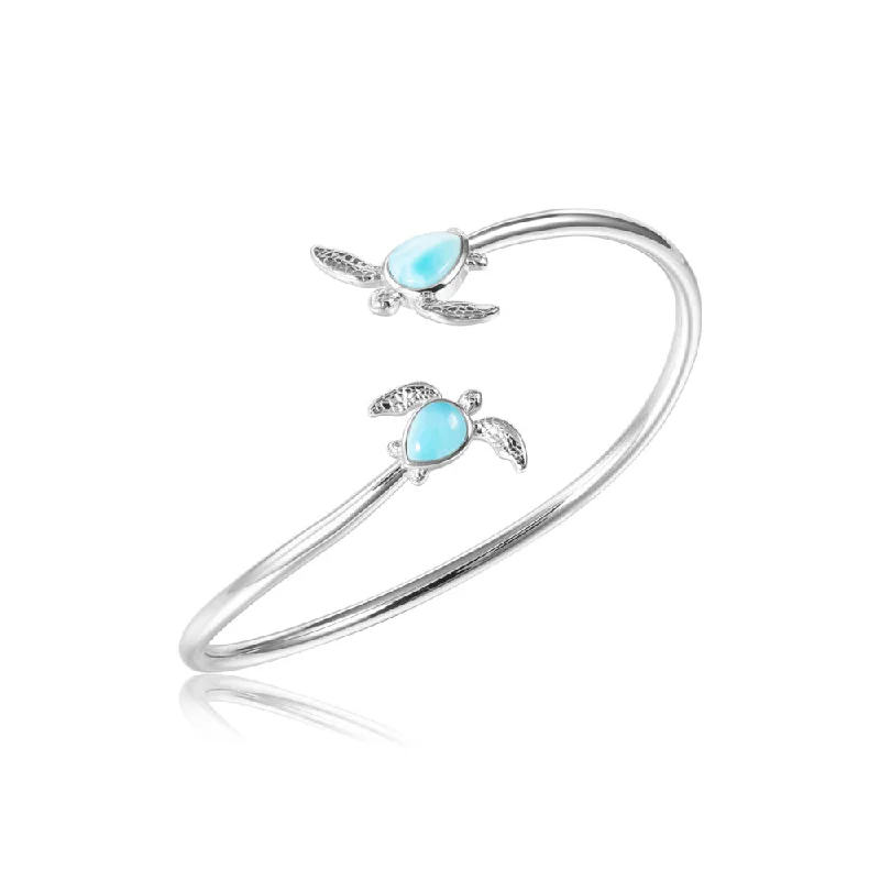 Heart-shaped bracelets for women -Life@Sea Genuine Sterling Silver and Larimar Double Sea Turtle Bangle Bracelet