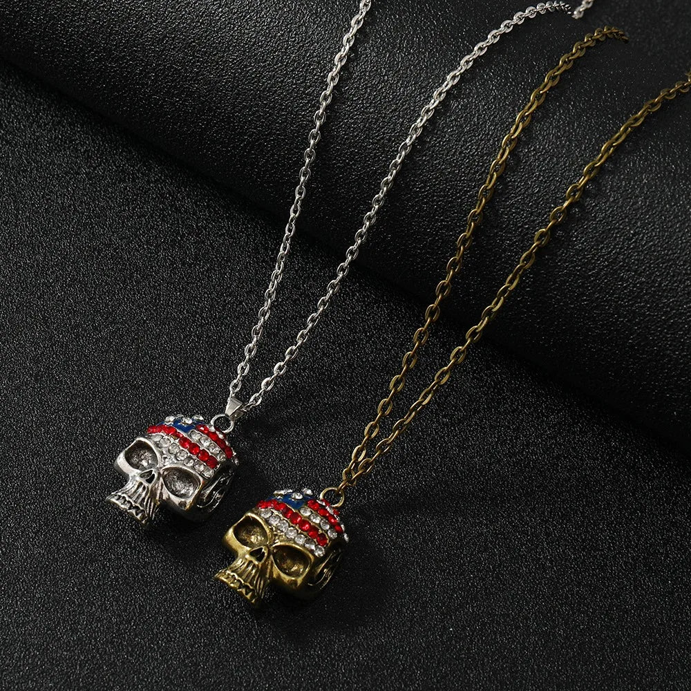 Wedding necklaces for women -Hip-Hop Retro Skull Zinc Alloy Plating Inlay Rhinestones Unisex Pendant Necklace