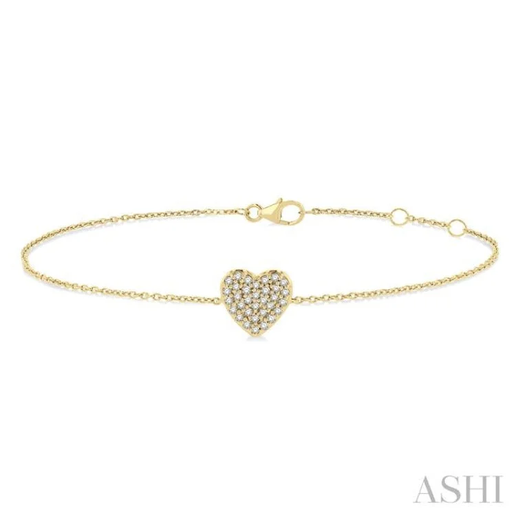 Antique bracelets for women -1/8 ctw Petite Heart Round Cut Diamond Fashion Bracelet in 10K Yellow Gold