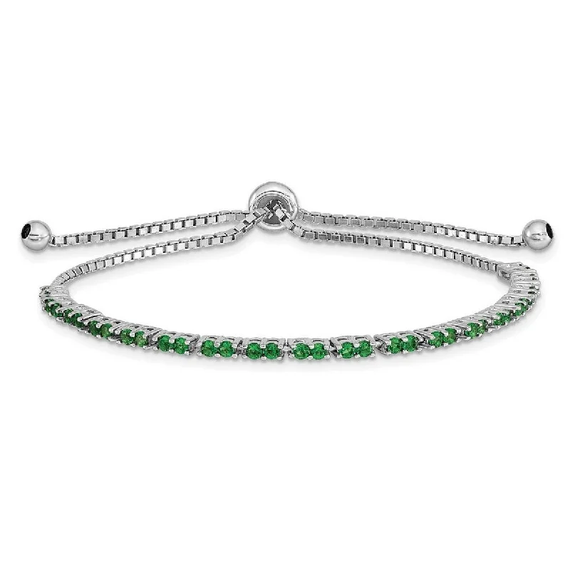 Simple silver bangles for women -Curata 925 Sterling Silver Rhodium Plated May Green CZ Cubic Zirconia Simulated Diamond Adj Bracelet