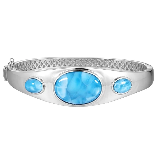 Crystal bangles for women -Life@Sea Genuine Sterling Silver Oval Larimar 3-Stone Bracelet