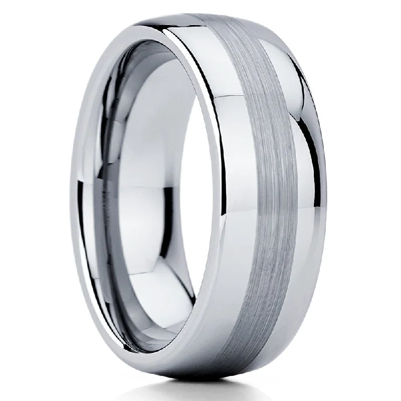 Diamond engagement rings for women -Tungsten Carbide Wedding Ring 8Mm Silver Comfort Fit Scratch Resistant Size 715