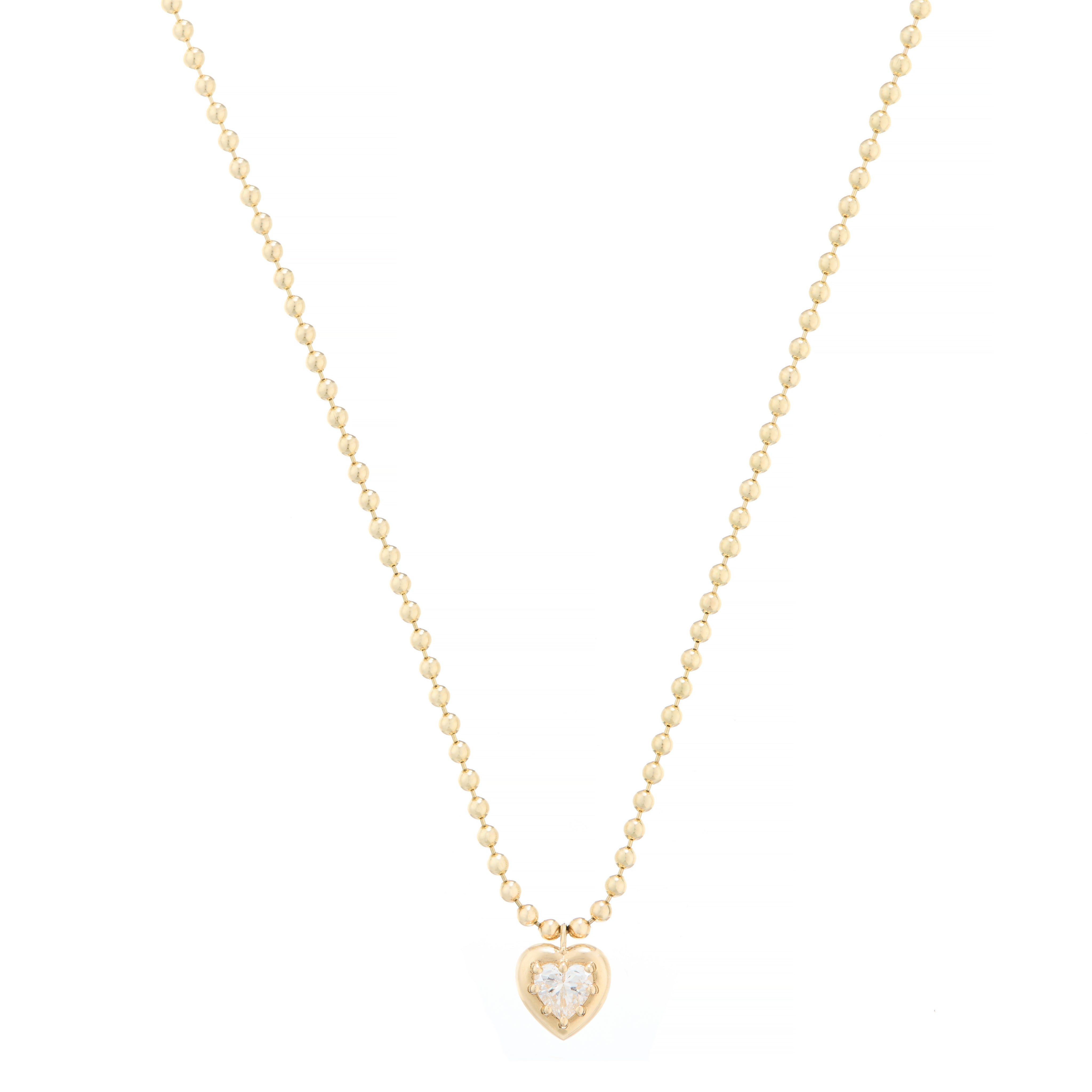 Crystal necklaces for women -Bezel Set Heart Diamond Ball Chain Necklace