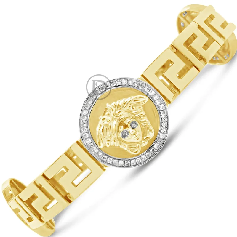 Modern bracelets for women -10K Solid Yellow Gold .90CT tw Round Cut Diamond Medusa Head Bracelet