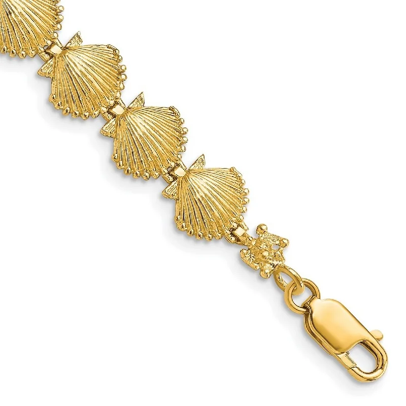 Beaded bracelets for women -Curata 14k Gold Scallop Shell With Beaded Tips Link Bracelet 7.25 Inch