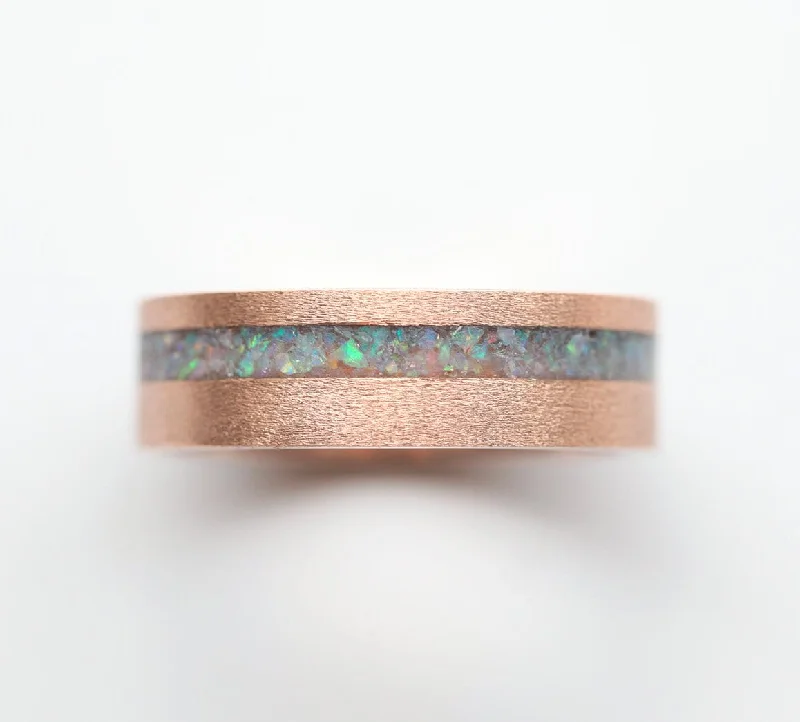 Simple and elegant engagement rings for women -Jean Unisex Wedding Band With Australian Opal Inlay